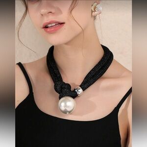 Black and Faux Pearl Ball Necklace